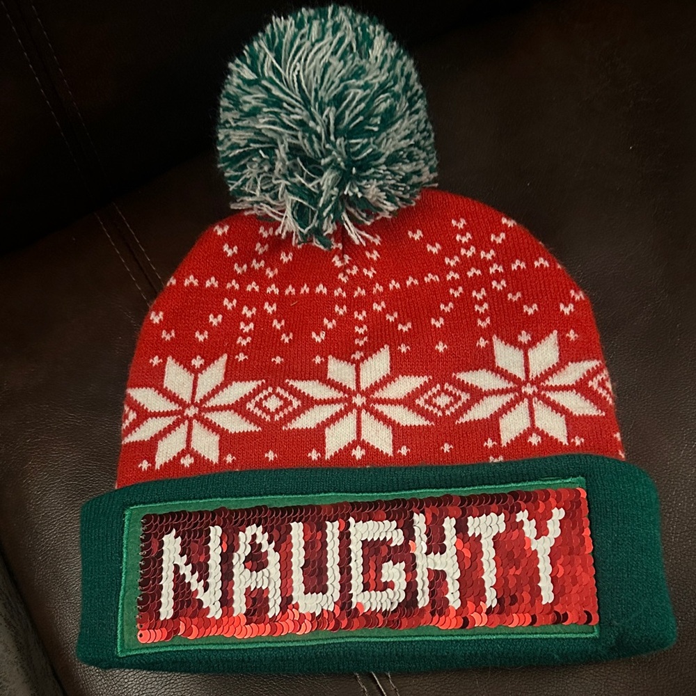 Red and Green Naughty Pom-Pom Beanie Xmas funny Christmas adult hat